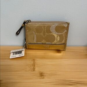 Coach Metallic Gold and Silver New with tag Card Holder with Key Chain